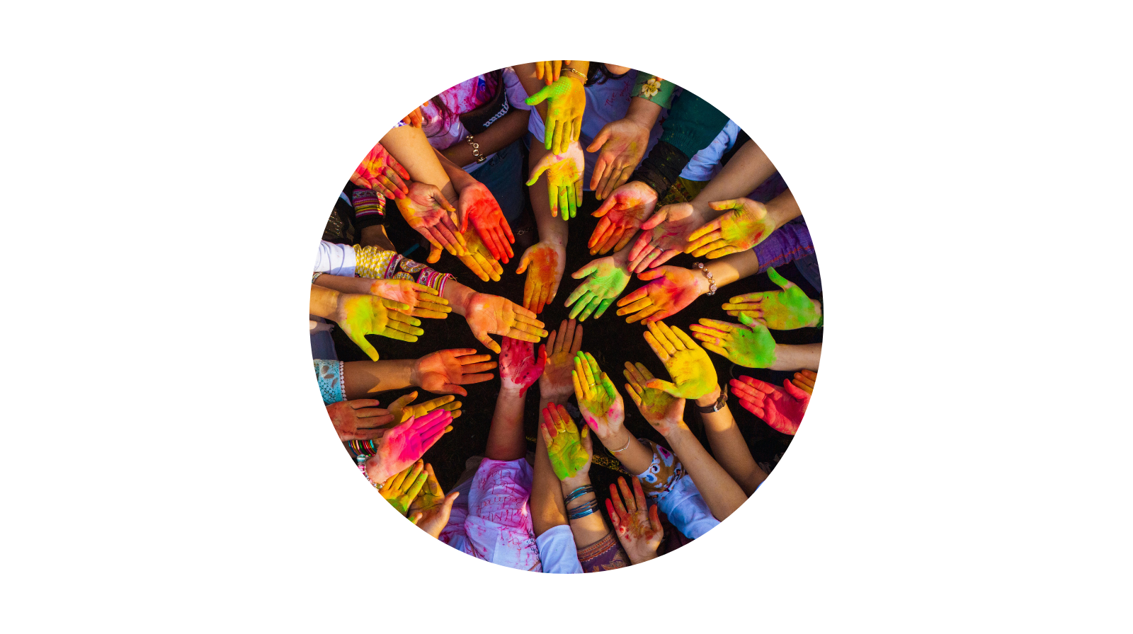 Colorful painted hands representing creativity and community